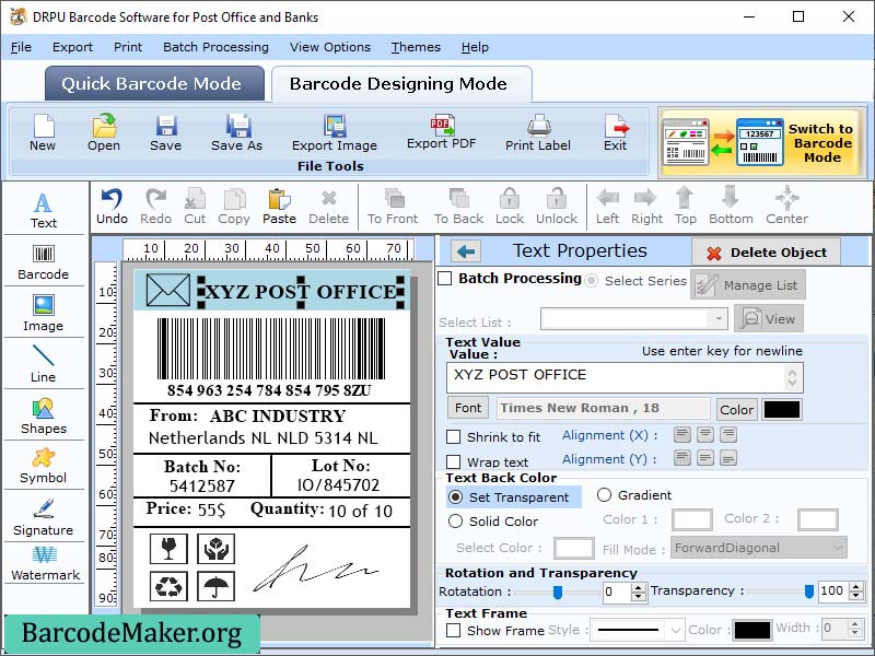 Post Mailer Barcodes Generator Windows 11 download